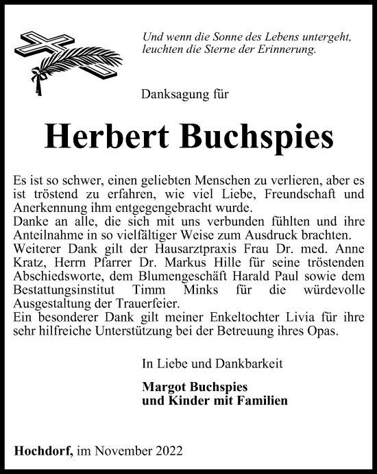 Traueranzeige von Herbert Buchspies von Thüringer Allgemeine, Thüringische Landeszeitung