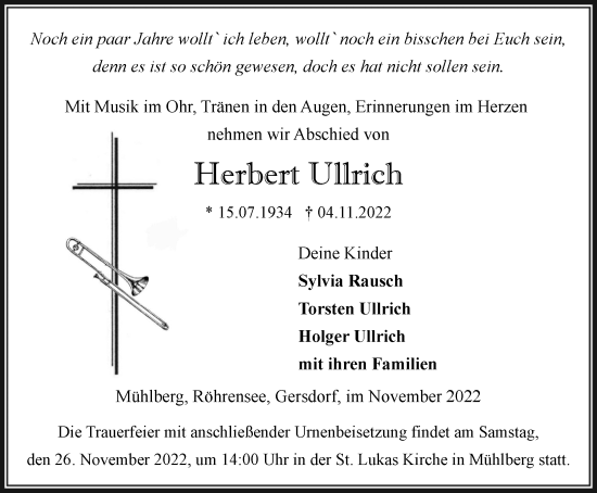 Traueranzeige von Herbert Ullrich von Thüringer Allgemeine, Thüringische Landeszeitung