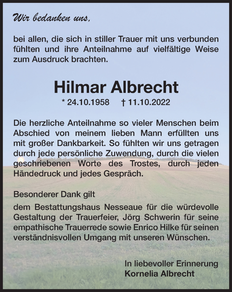  Traueranzeige für Hilmar Albrecht vom 19.11.2022 aus Thüringer Allgemeine, Thüringische Landeszeitung