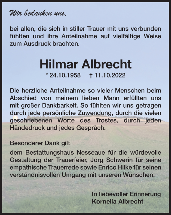 Traueranzeige von Hilmar Albrecht von Thüringer Allgemeine, Thüringische Landeszeitung