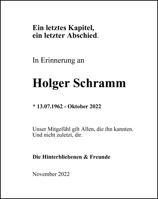 Traueranzeige von Holger Schramm von Ostthüringer Zeitung