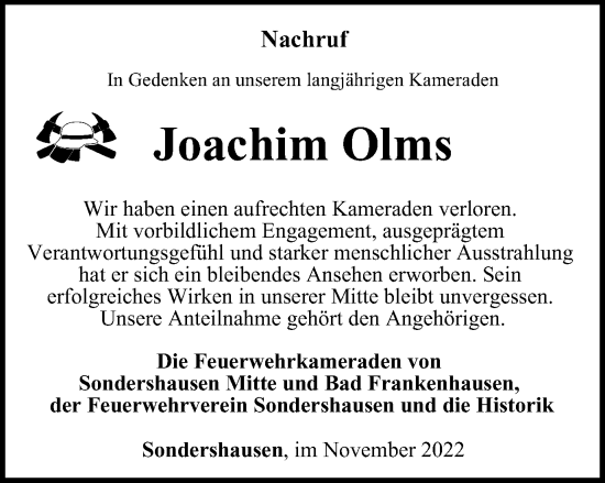 Traueranzeige von Joachim Olms