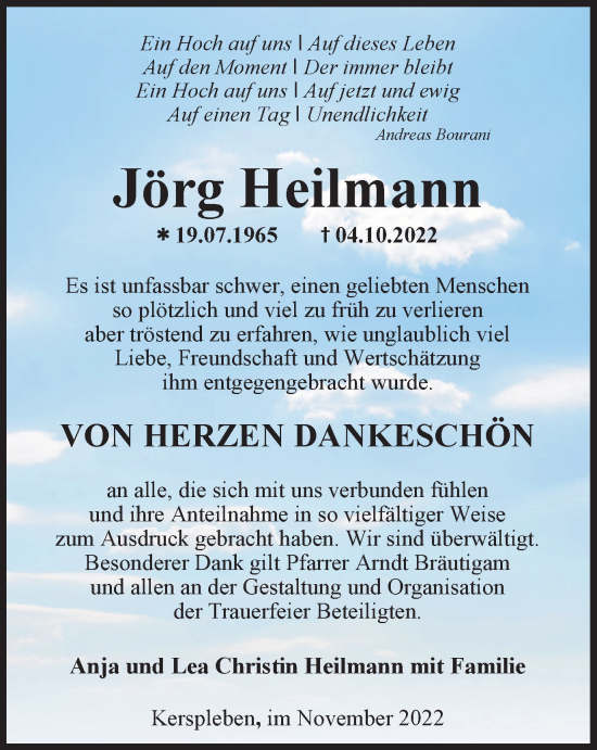 Traueranzeige von Jörg Heilmann von Thüringer Allgemeine, Thüringische Landeszeitung