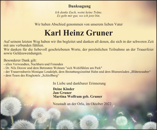 Traueranzeige von Karl Heinz Gruner