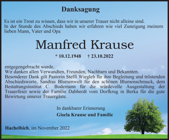 Traueranzeige von Manfred Krause