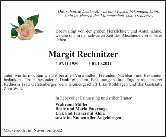 Traueranzeige von Margit Rechnitzer von Thüringer Allgemeine