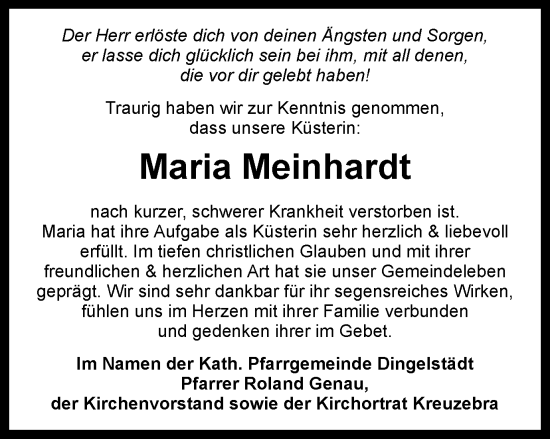 Traueranzeige von Maria Meinhardt von Thüringer Allgemeine