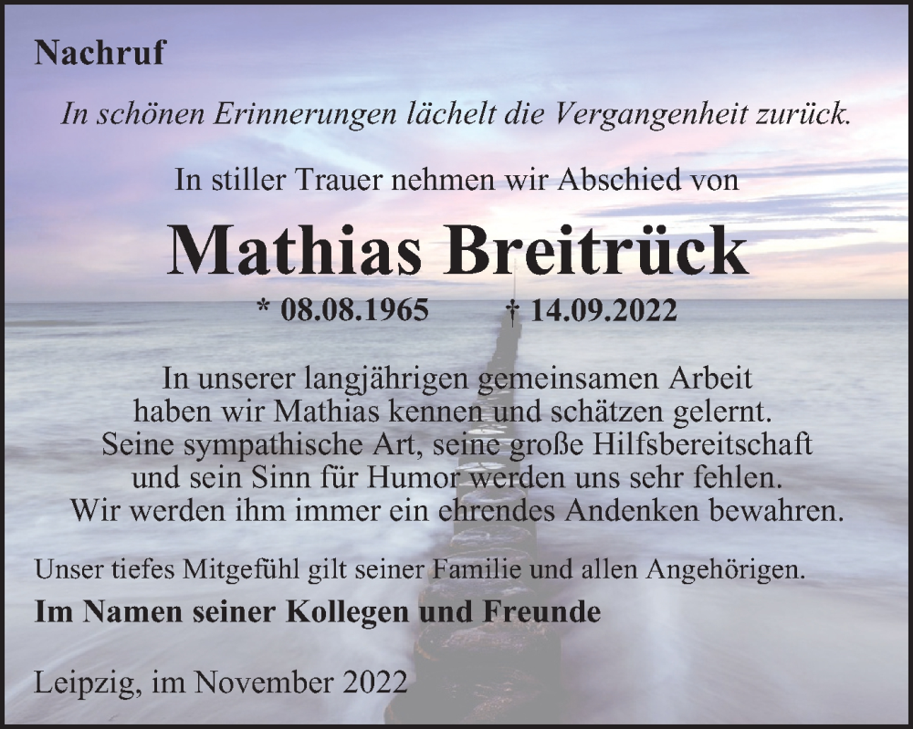  Traueranzeige für Mathias Breitrück vom 19.11.2022 aus Ostthüringer Zeitung