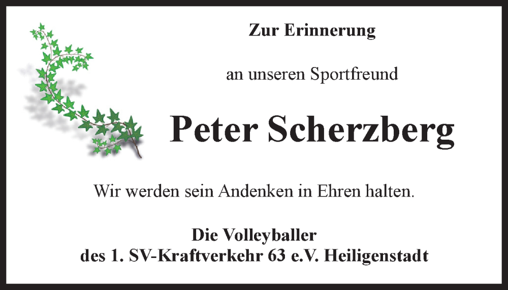  Traueranzeige für Peter Scherzberg vom 17.11.2022 aus Thüringer Allgemeine