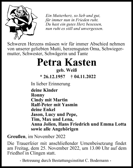 Traueranzeige von Petra Kasten