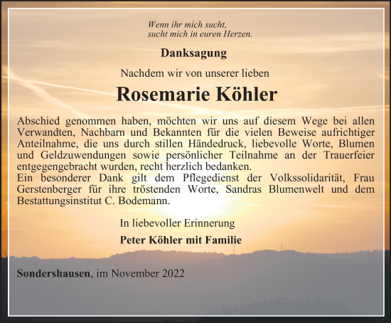 Traueranzeige von Rosemarie Köhler