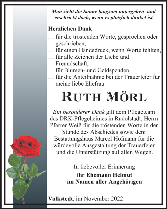 Traueranzeige von Ruth Mörl