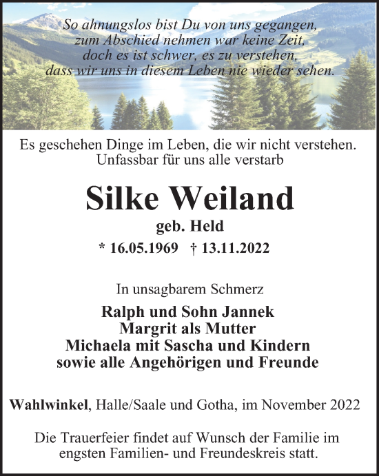 Traueranzeige von Silke Weiland von Thüringer Allgemeine, Thüringische Landeszeitung