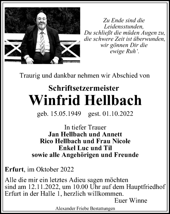 Traueranzeige von Winfrid Hellbach