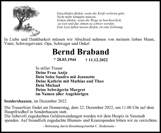 Traueranzeige von Bernd Braband