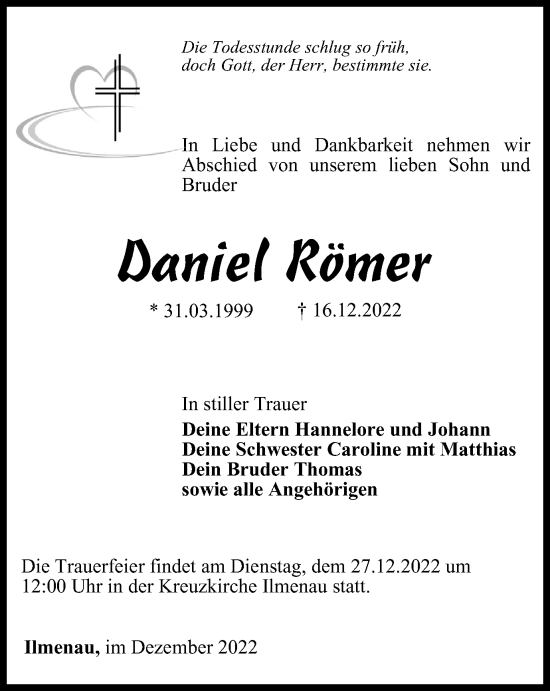 Traueranzeige von Daniel Römer von Thüringer Allgemeine