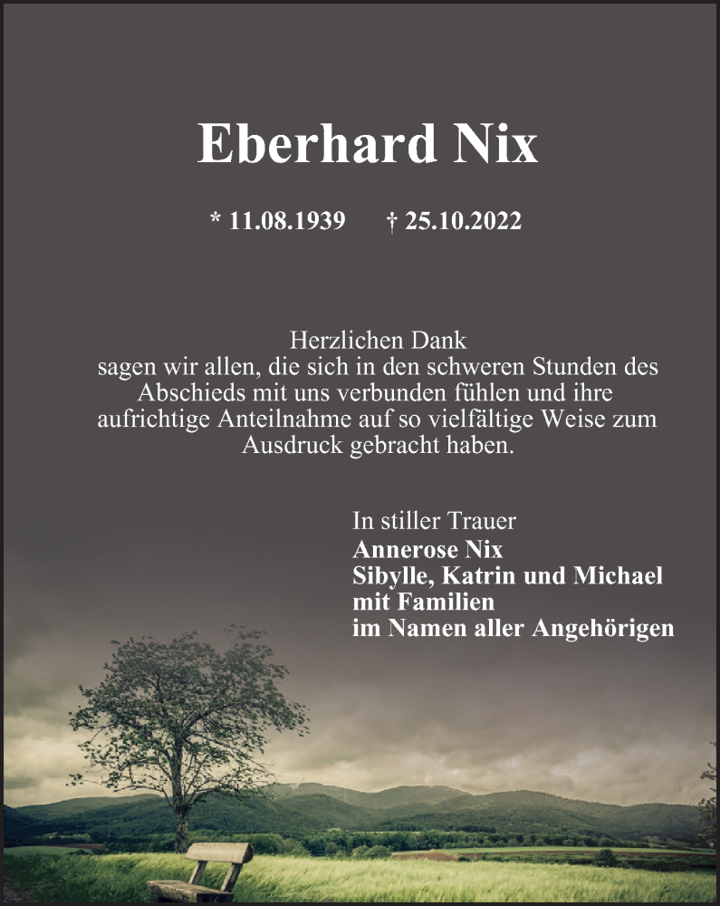  Traueranzeige für Eberhard Nix vom 03.12.2022 aus Thüringer Allgemeine, Thüringische Landeszeitung