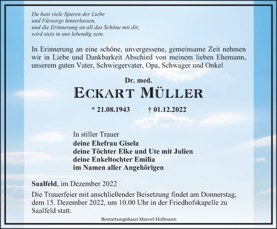 Traueranzeige von Eckart Müller