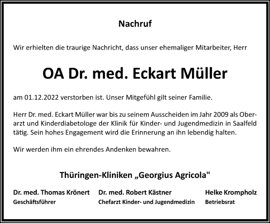 Traueranzeige von Eckart Müller