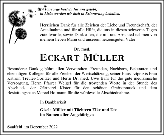 Traueranzeige von Eckart Müller