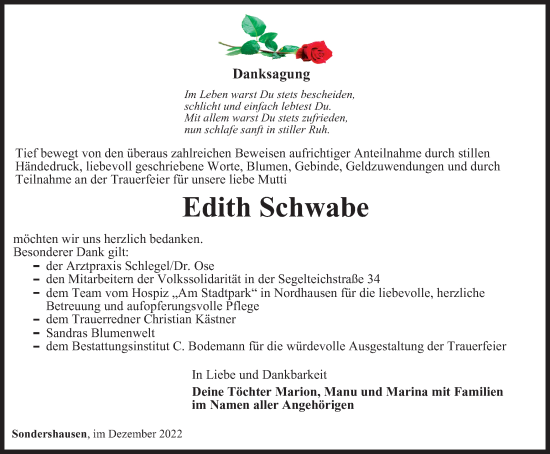 Traueranzeige von Edith Schwabe