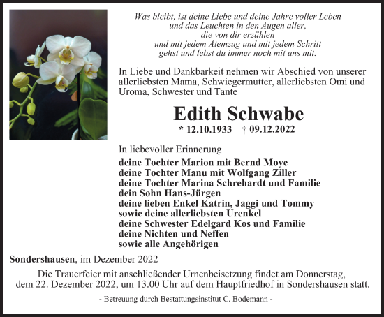 Traueranzeige von Edith Schwabe