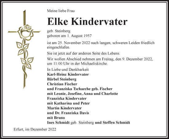 Traueranzeige von Elke Kindervater