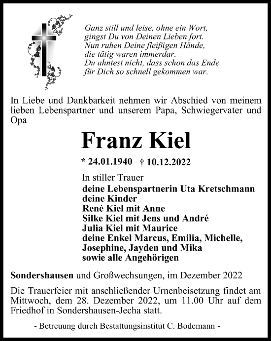 Traueranzeige von Franz Kiel