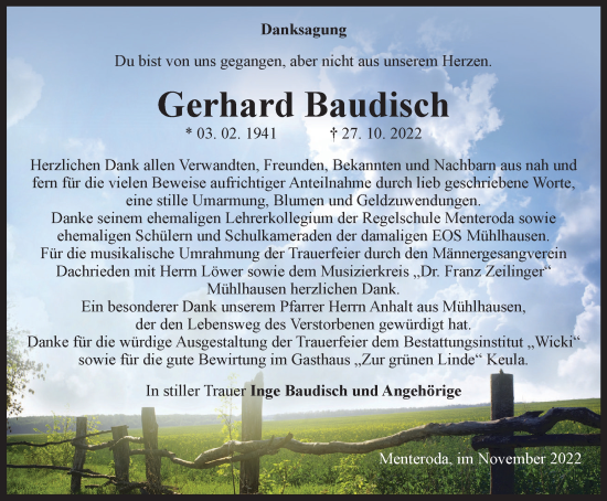 Traueranzeige von Gerhard Baudisch von Thüringer Allgemeine, Thüringische Landeszeitung