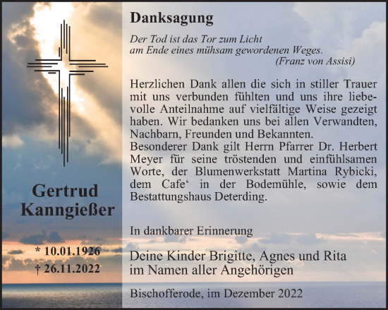 Traueranzeige von Gertrud Kanngießer von Thüringer Allgemeine
