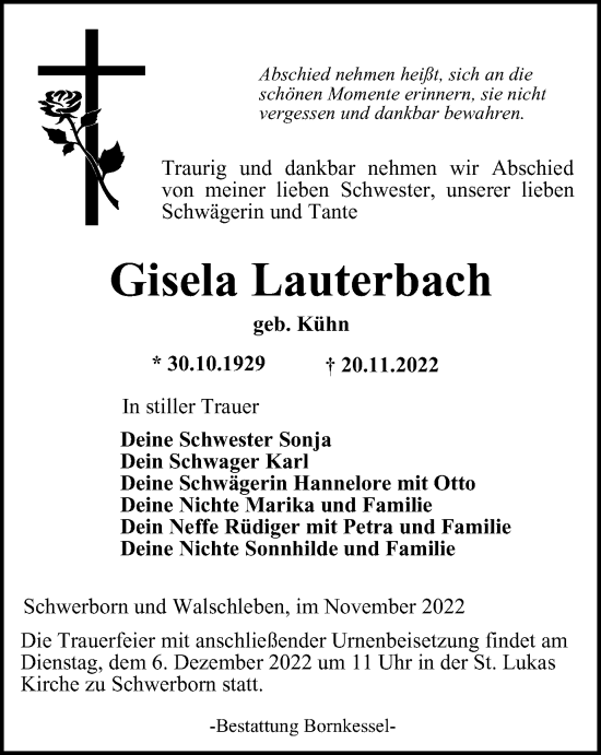 Traueranzeige von Gisela Lauterbach