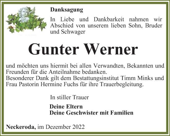 Traueranzeige von Gunter Werner