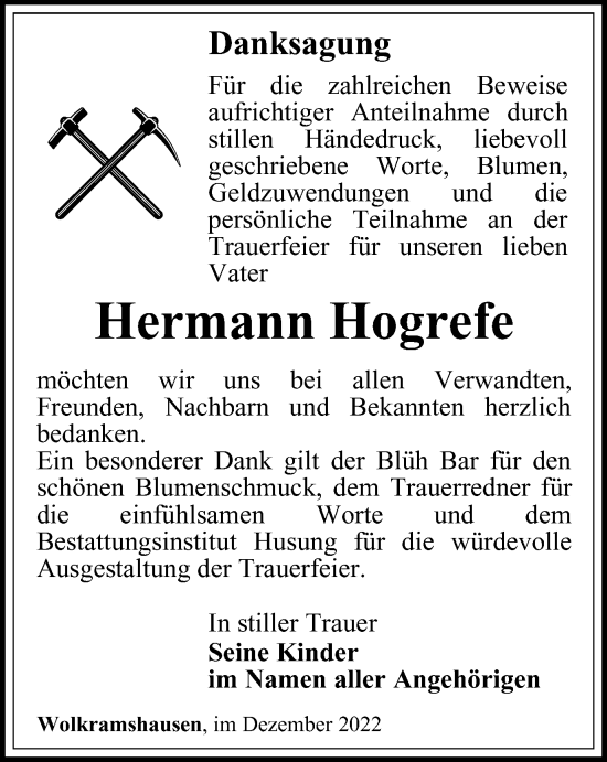 Traueranzeige von Hermann Hogrefe von Thüringer Allgemeine