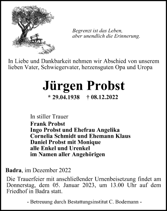 Traueranzeige von Jürgen Probst