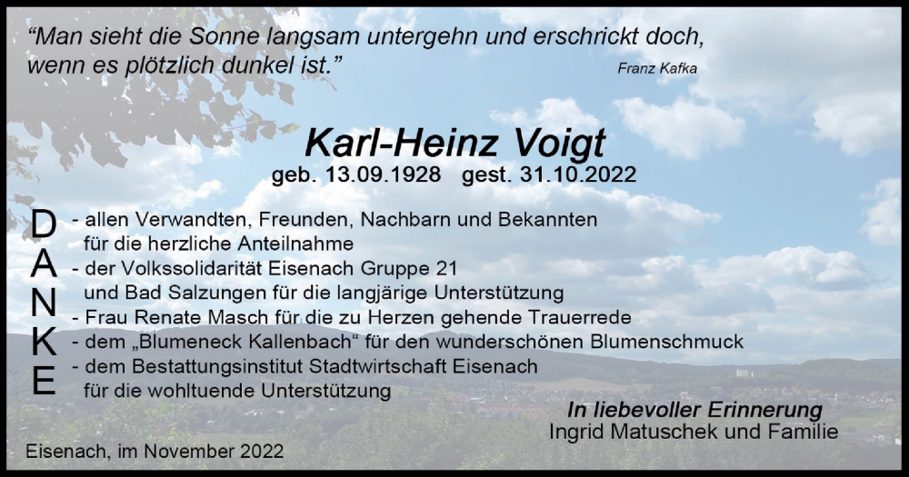  Traueranzeige für Karl-Heinz Voigt vom 10.12.2022 aus Thüringer Allgemeine, Thüringische Landeszeitung