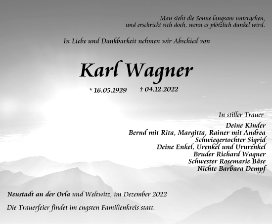 Traueranzeige von Karl Wagner