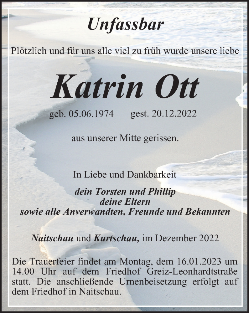  Traueranzeige für Katrin Ott vom 24.12.2022 aus Ostthüringer Zeitung