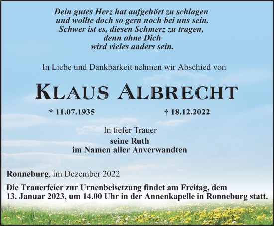Traueranzeige von Klaus Albrecht