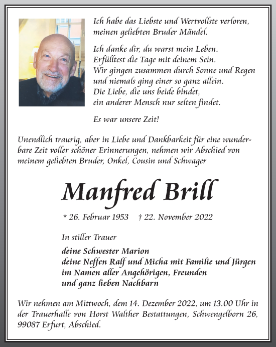 Traueranzeige von Manfred Brill