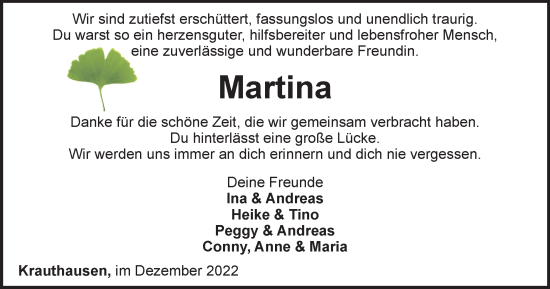 Traueranzeige von Martina  von Thüringer Allgemeine, Thüringische Landeszeitung