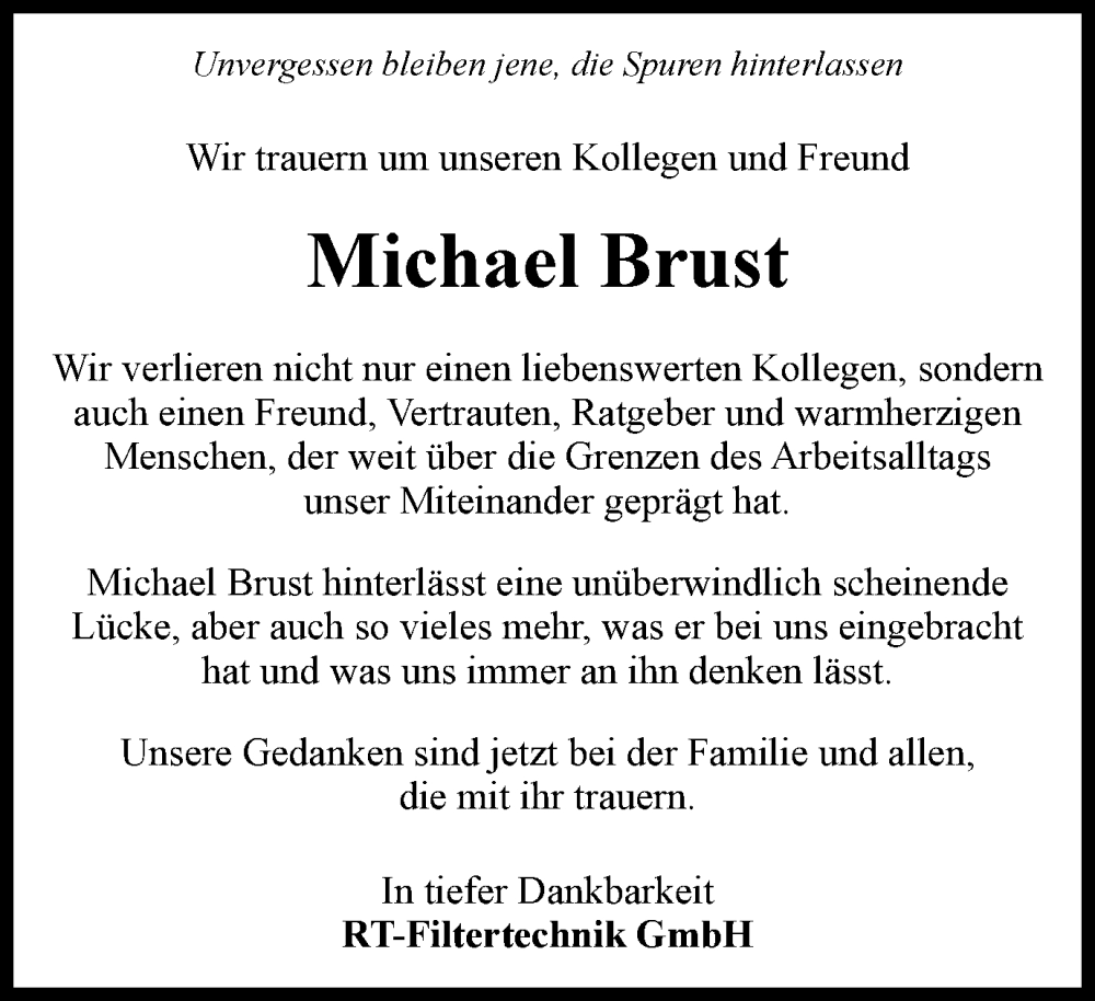 Traueranzeige für Michael Brust vom 10.12.2022 aus Thüringer Allgemeine, Thüringische Landeszeitung