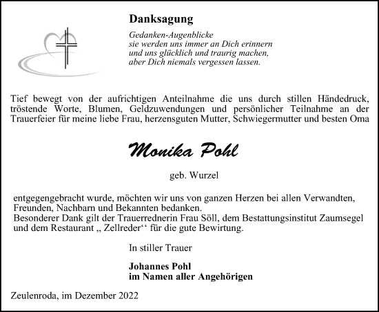 Traueranzeige von Monika Pohl von Ostthüringer Zeitung