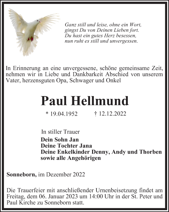 Traueranzeige von Paul Hellmund von Thüringer Allgemeine, Thüringische Landeszeitung