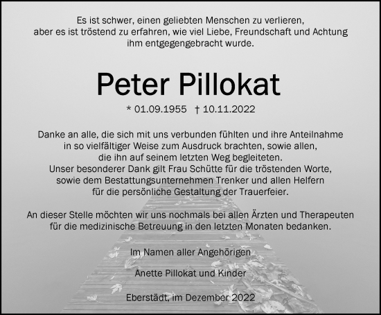 Traueranzeige von Peter Pillokat von Thüringer Allgemeine, Thüringische Landeszeitung