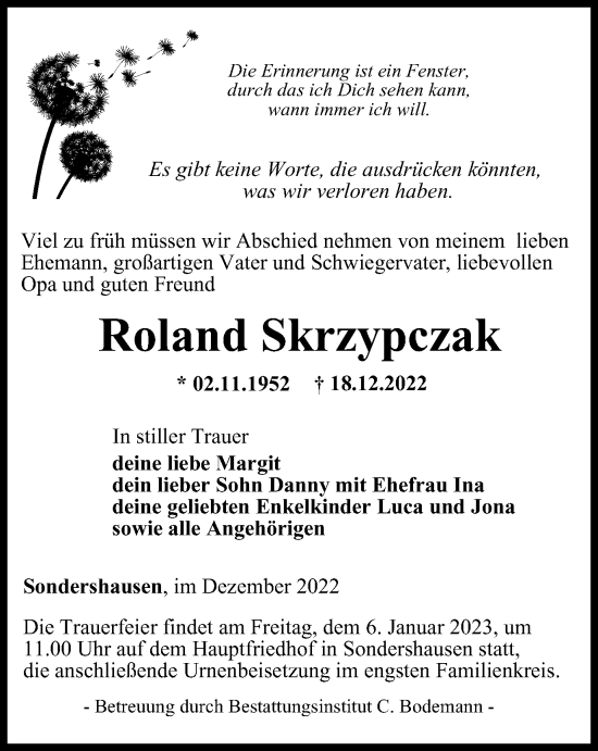 Traueranzeige von Roland Skrzypczak