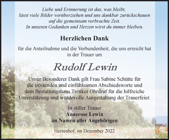 Traueranzeige von Rudolf Lewin von Thüringer Allgemeine, Thüringische Landeszeitung