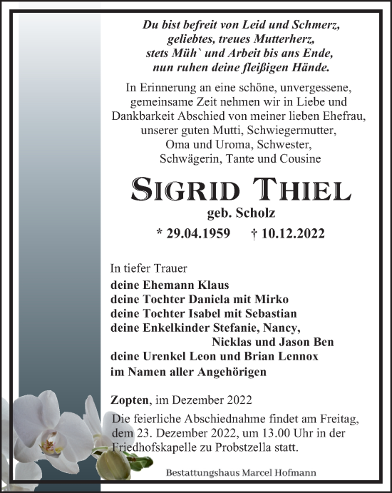 Traueranzeige von Sigrid Thiel