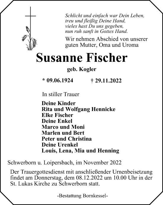 Traueranzeige von Susanne Fischer