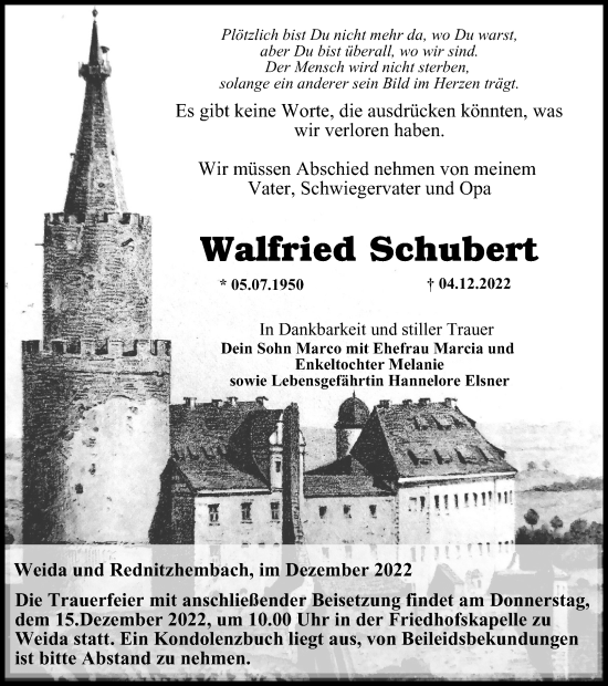 Traueranzeige von Walfried Schubert