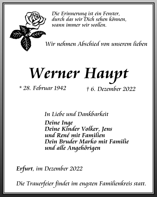 Traueranzeige von Werner Haupt